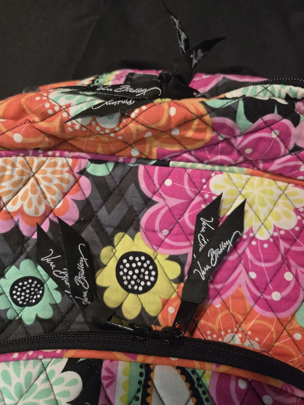 Vera Bradley Black Multi Quilted Floral Paisley Backpack